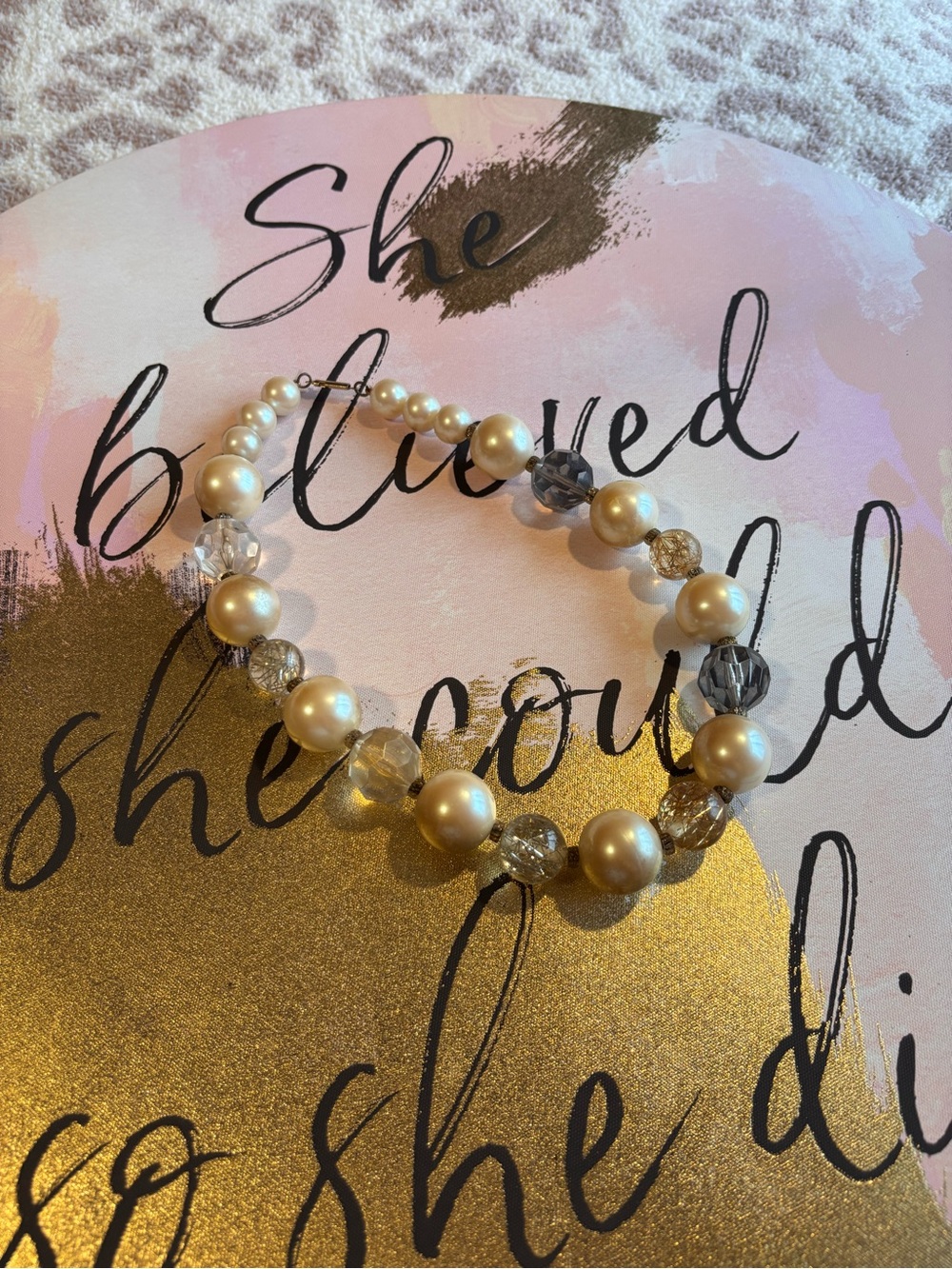 Vintage Elegant Gold Pearl and Crystal Stretch necklace